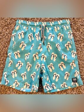 Tom & Teddy Boys Size Large Swim Trunks Flip Flop Design Swimsuit Shorts